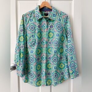 Talbots Bright Colorful Mosaic Button Down Shirt Women’s Size X